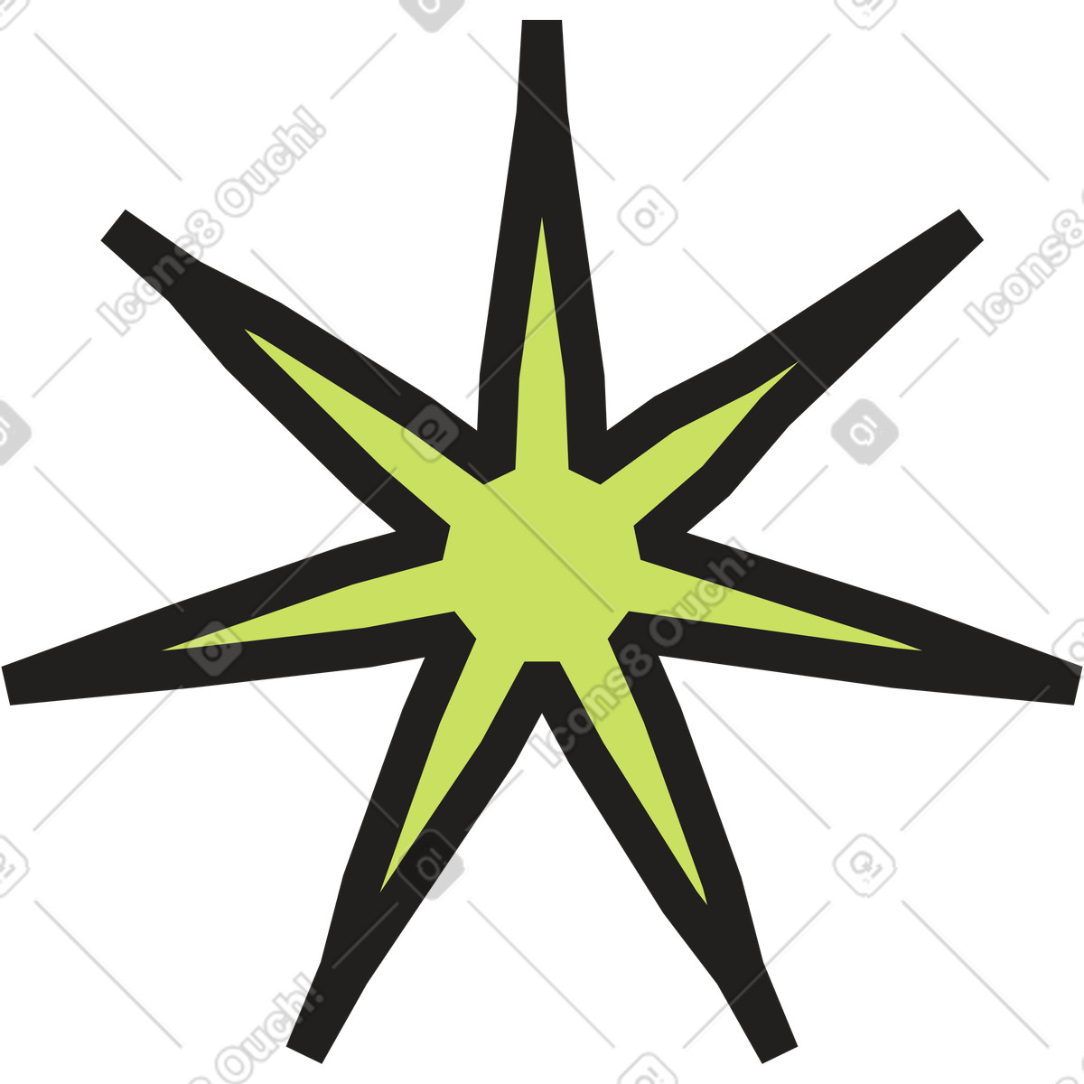 Green seven pointed star illustration sparks clipart on transparent background PNG