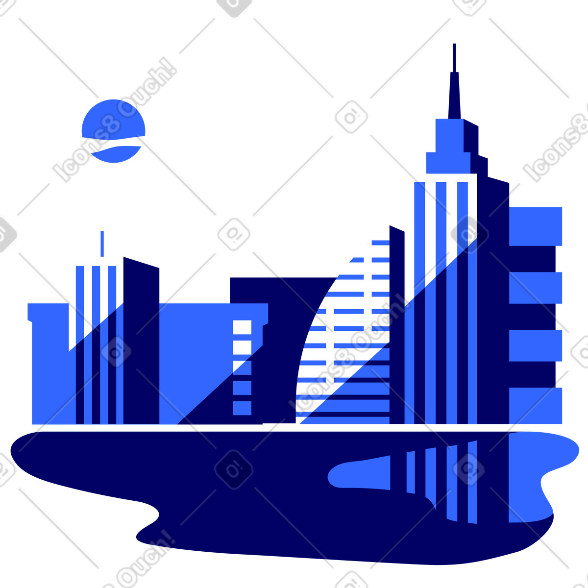 Ilustración Fondo de ciudad con lago en estilo Lounge a descargar en PNG y SVG