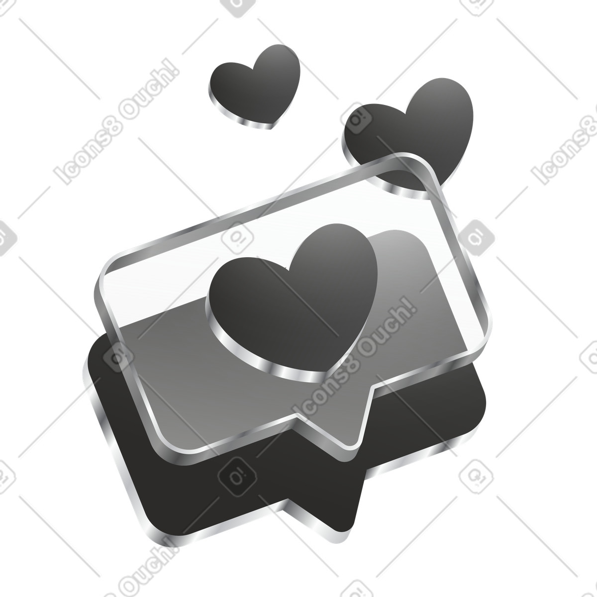 Ilustración Like notification bubble with metallic chromed social media hearts en estilo Token a descargar en PNG y SVG