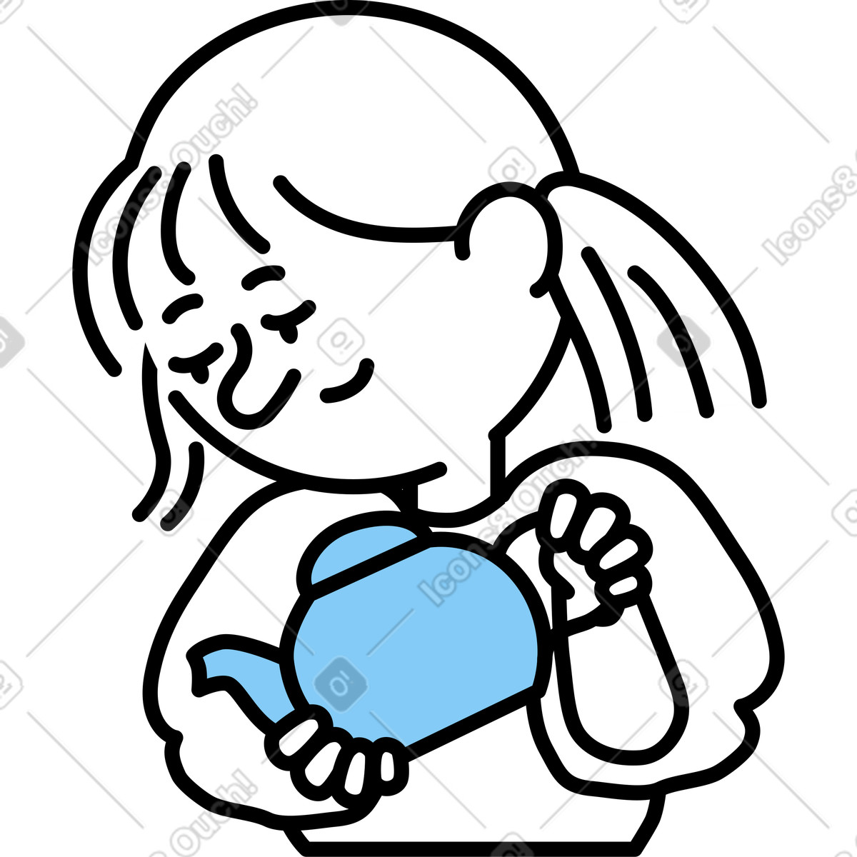 Ilustración Niña sosteniendo una tetera en estilo Notes a descargar en PNG y SVG