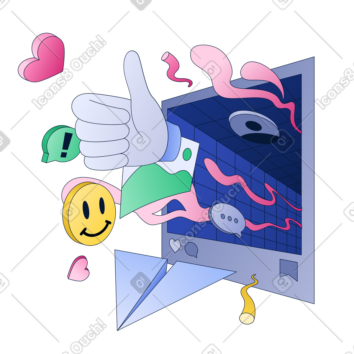 Reazioni che volano fuori dal post sui social media illustrazione in stile Neat scarica in PNG, SVG