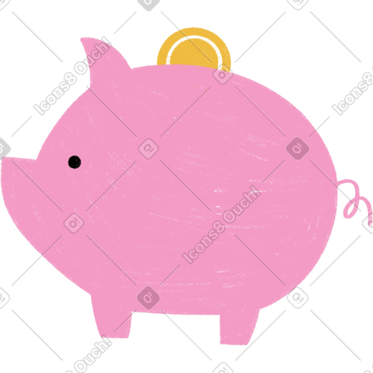 Ilustración Pink piggy bank with coin en estilo Tutti a descargar en PNG y SVG