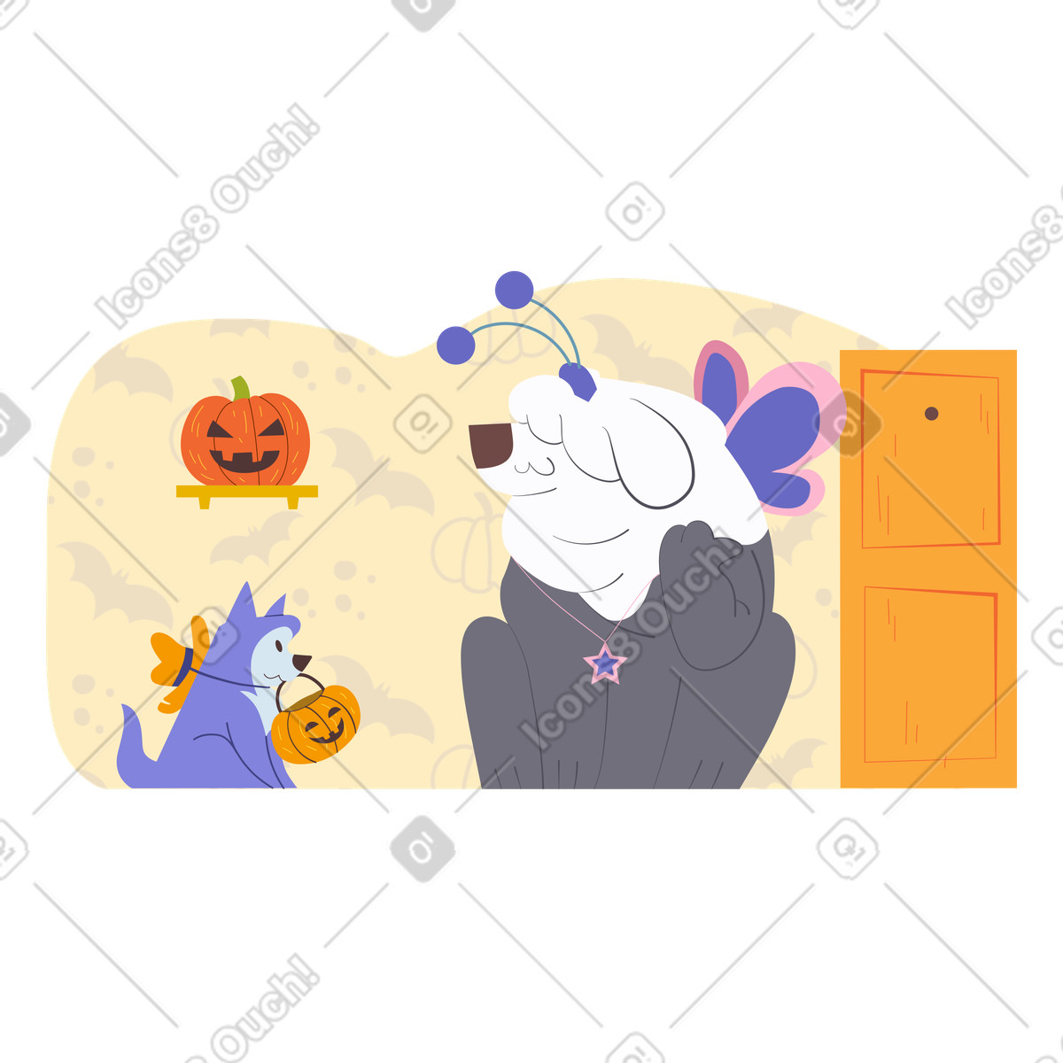 Ilustración Caza de dulces halloween en estilo Woof a descargar en PNG y SVG