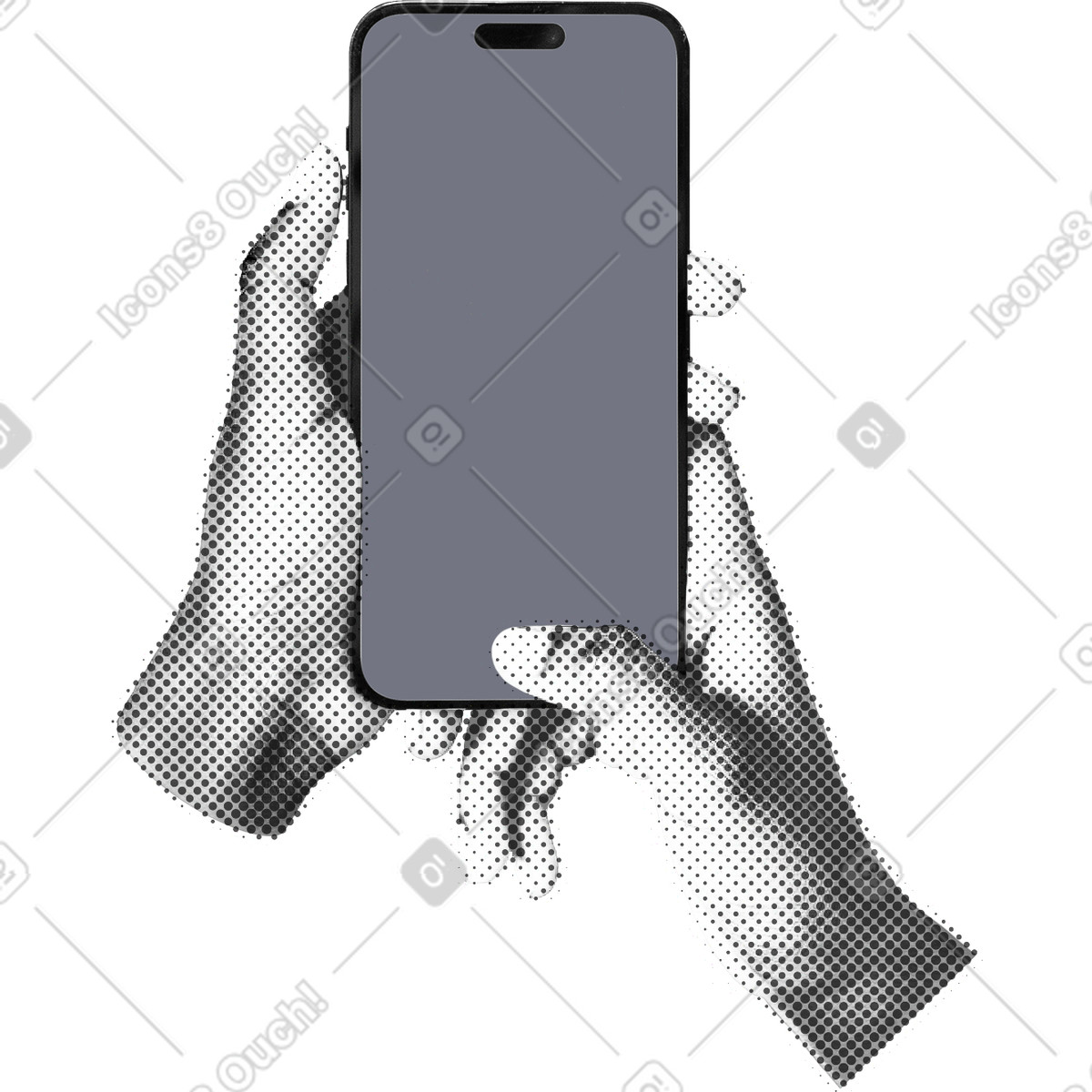 Hands with phone illustration in PNG, SVG