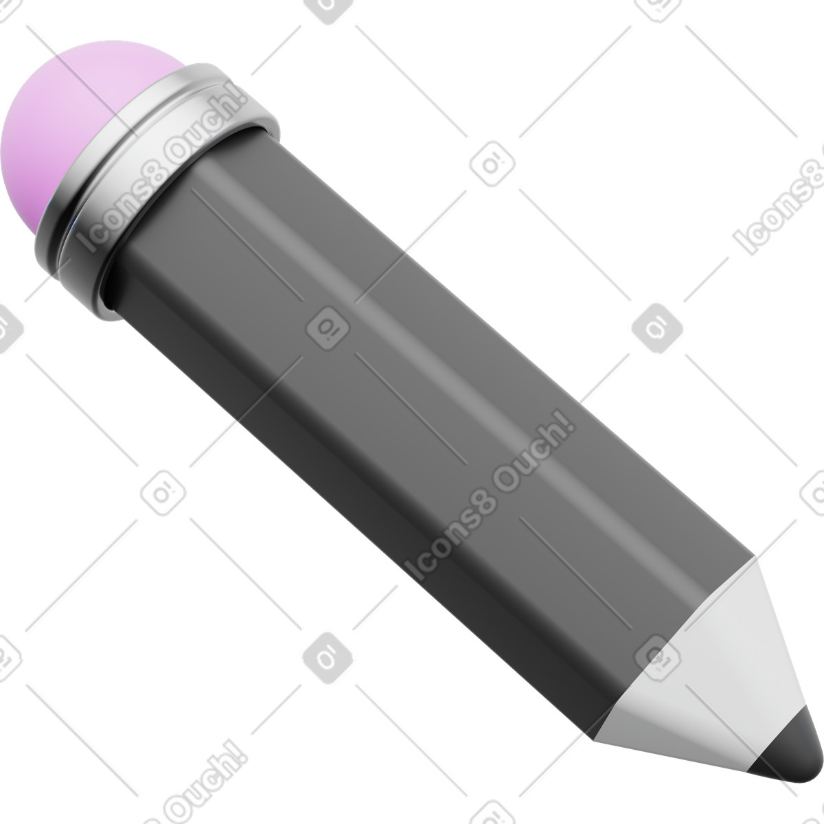 Pencil, black writing tool, eraser tip design illustration in 3D Playful style download in PNG, SVG