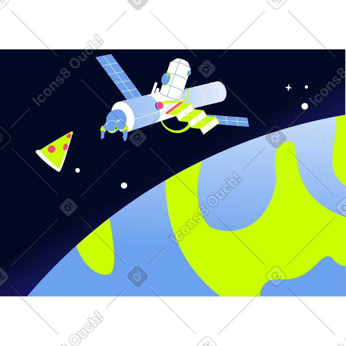 Sottofondo rucola con pizza illustrazione in stile Space scarica in PNG, SVG