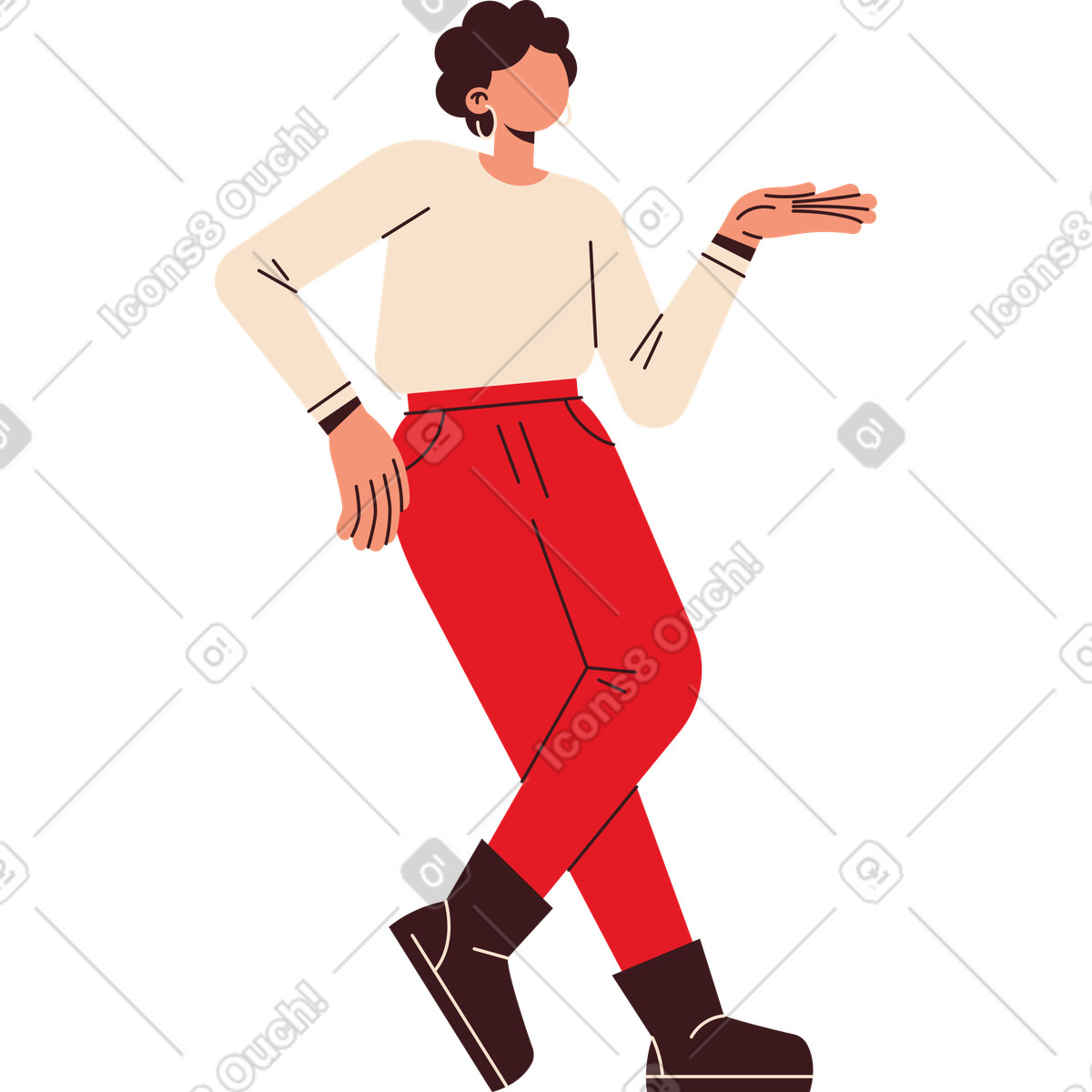 Curly woman with outstretched hand illustration in Folks style download in PNG, SVG