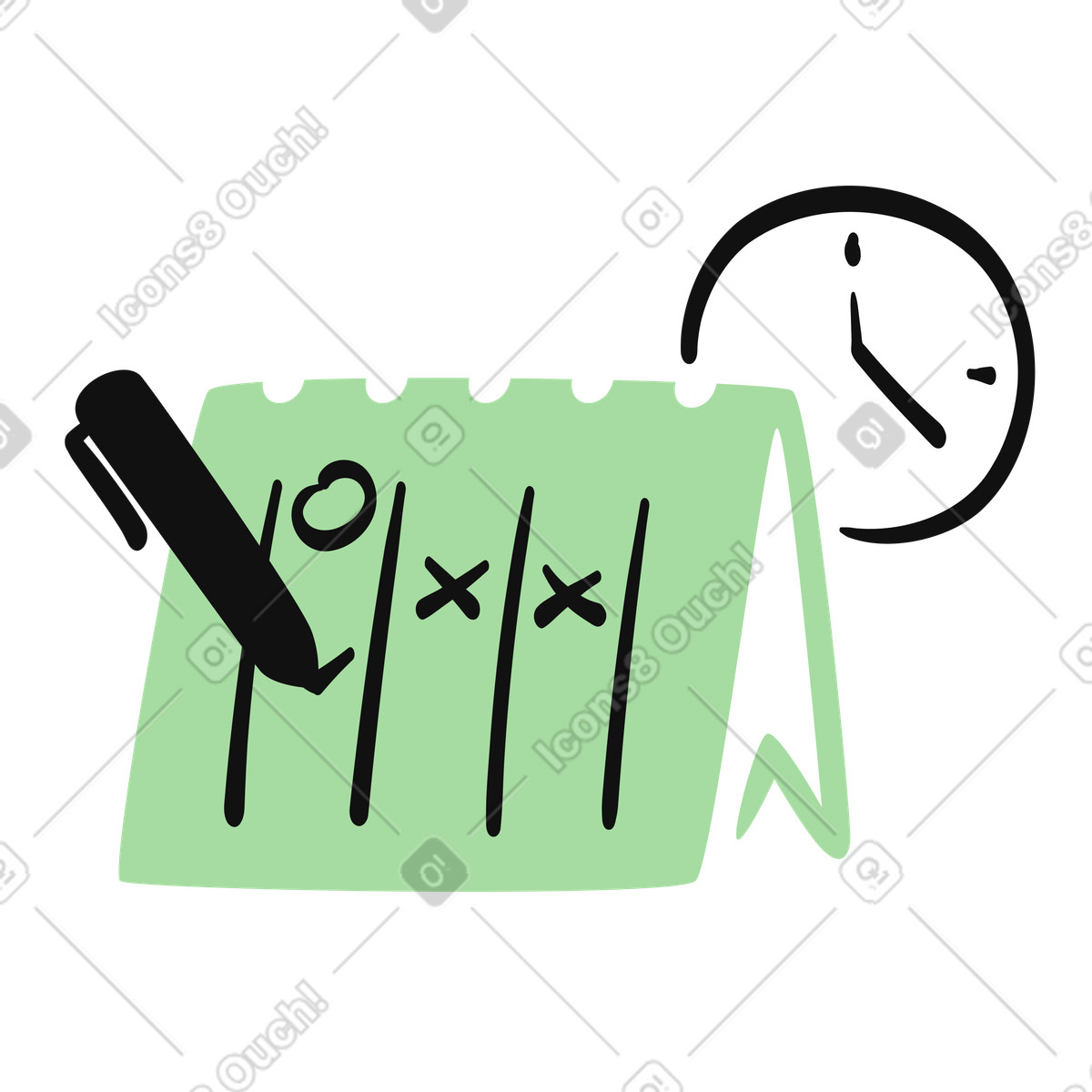 Checklist calendar with pen marking tasks and clock tracking time illustrazione in stile scarica in PNG, SVG