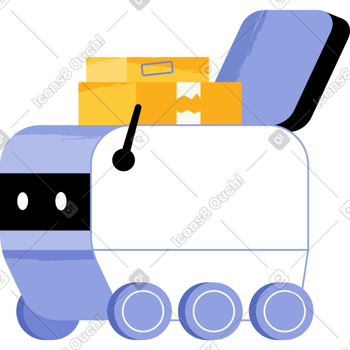 Illustration Robot de livraison avec boîtes dans le style Juicy à télécharger aux formats PNG, SVG