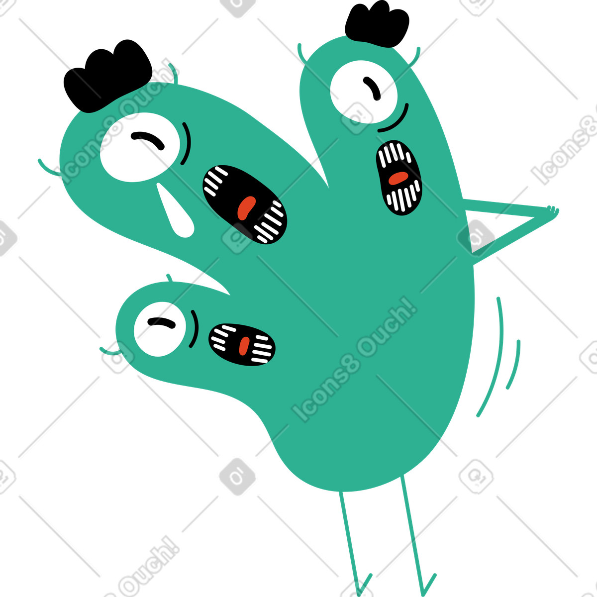 Personaggio verde con tre teste illustrazione in stile Jelly scarica in PNG, SVG