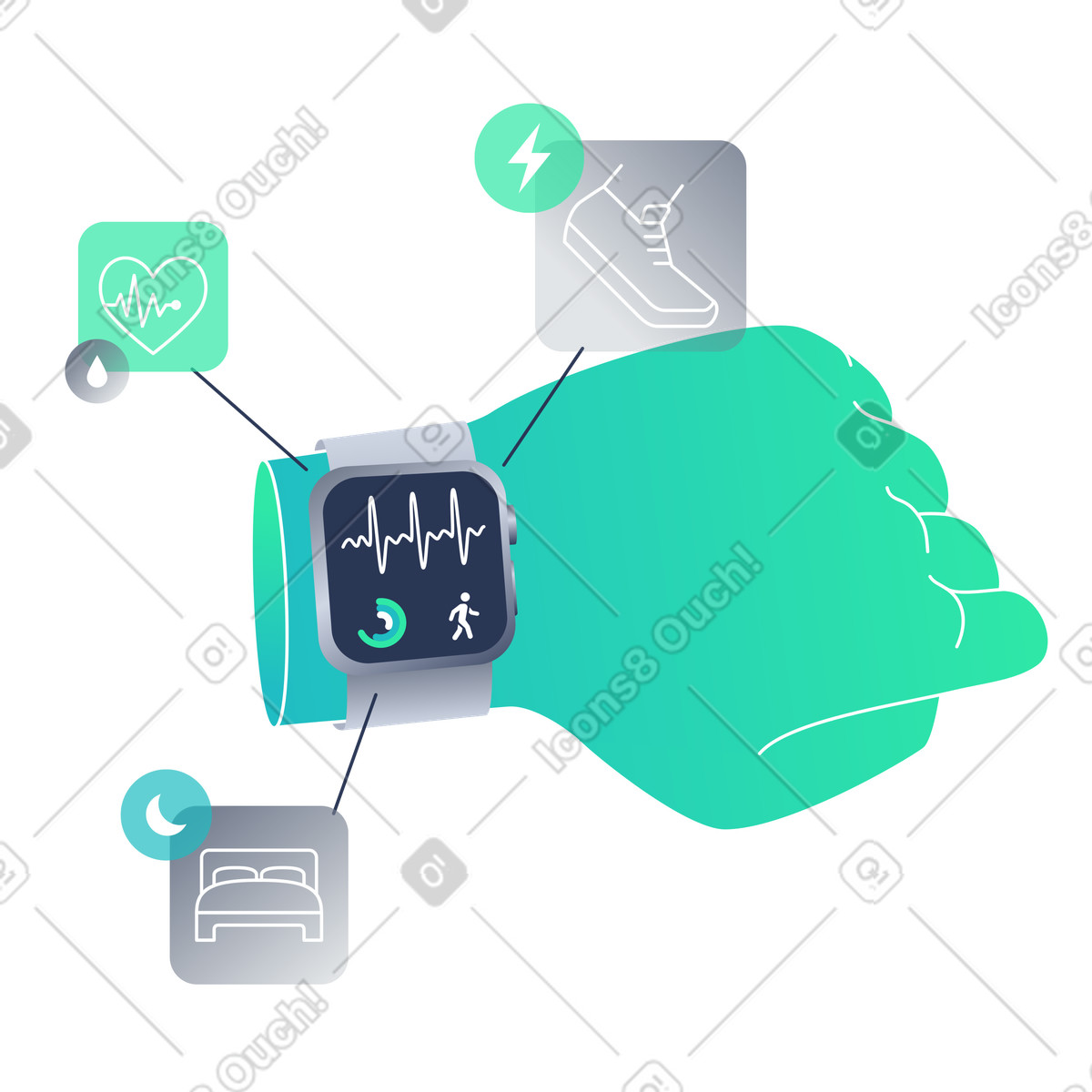 Health monitoring via smartwatch illustration pulse clipart image in PNG SVG GIF