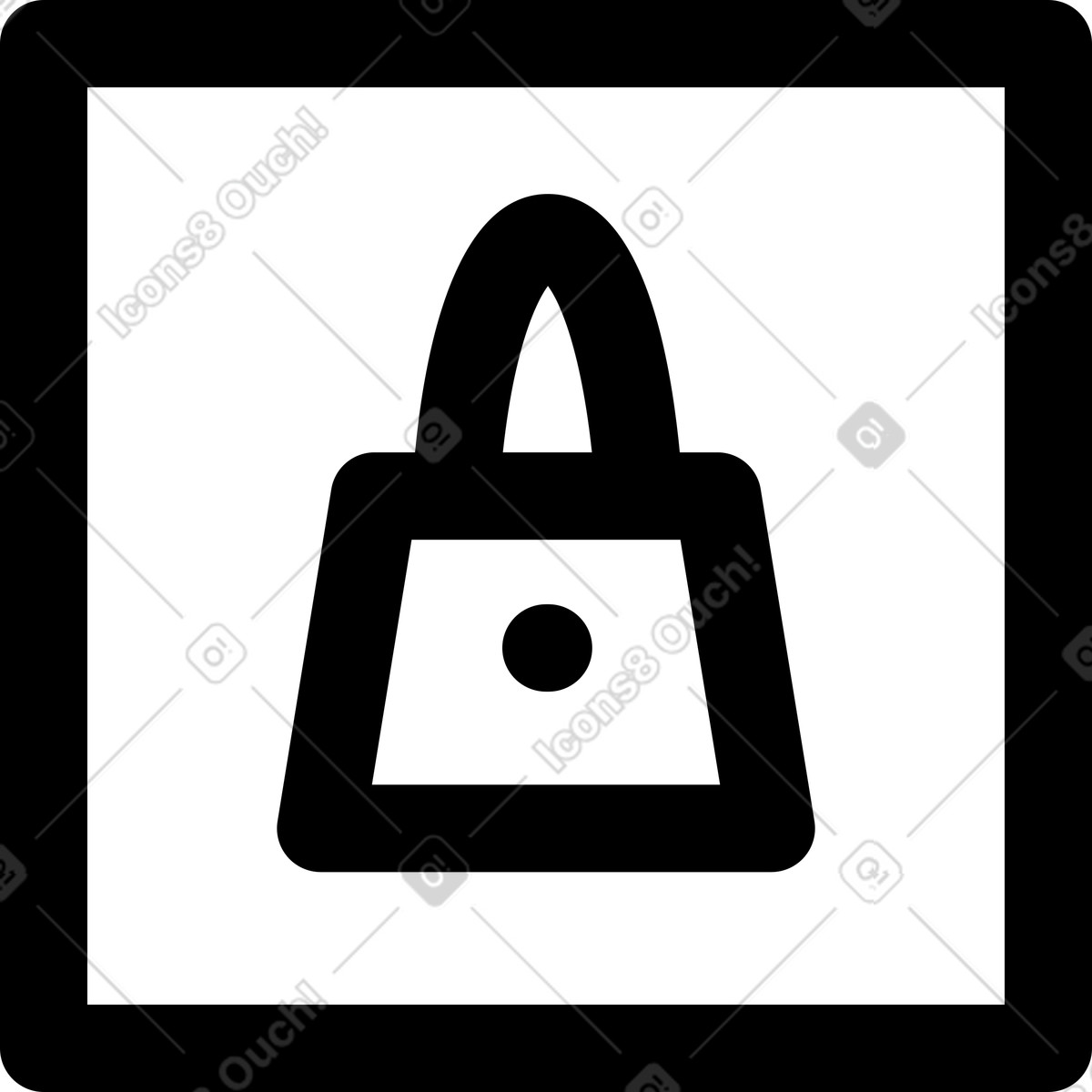 Illustration Bag shopping symbol with handle and central circle button detail dans le style Notion Line Art à télécharger aux formats PNG, SVG
