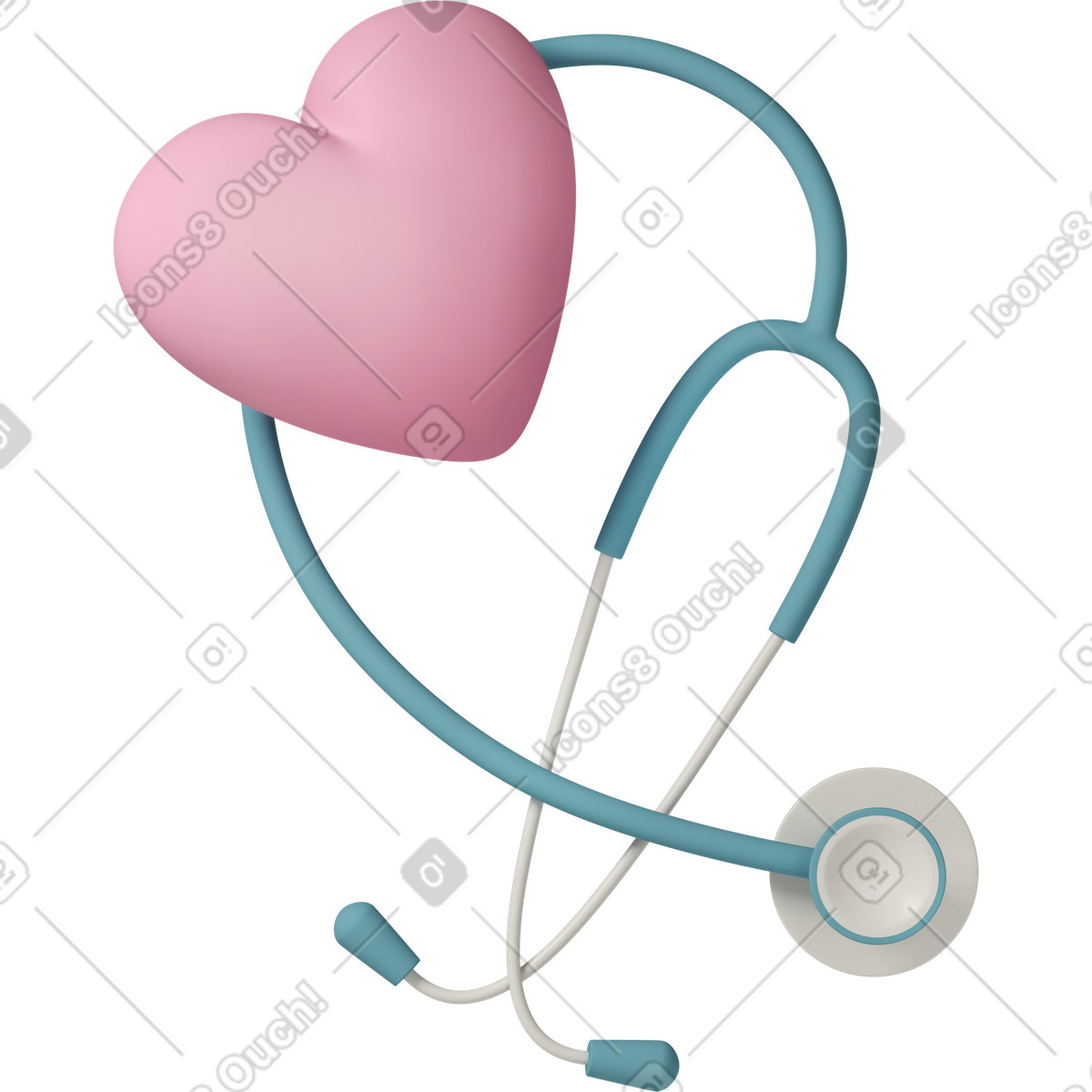Heart and stethoscope illustrazione in stile 3D Casual life scarica in PNG, SVG