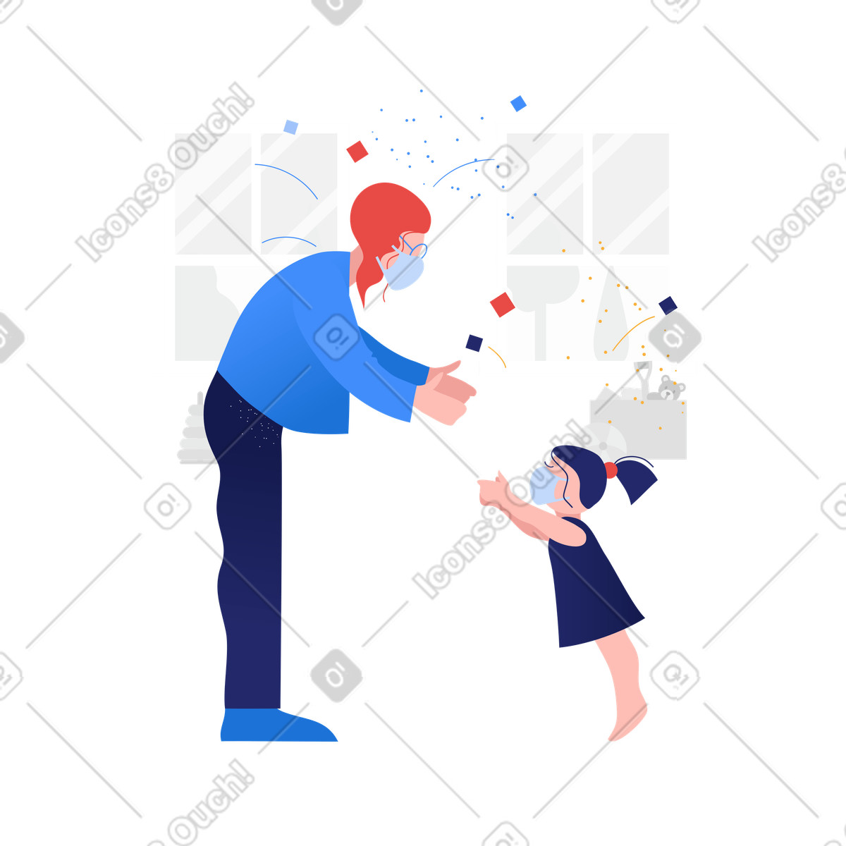 Mom playing with her daughter illustrazione in stile Clip scarica in PNG, SVG