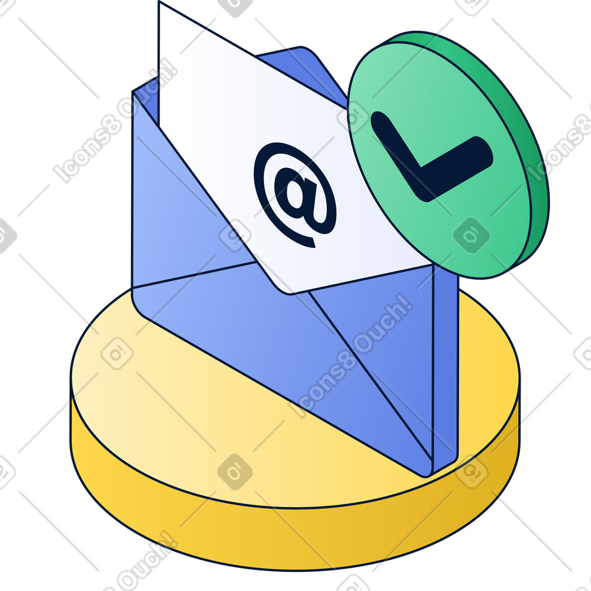 Envelope with email symbol and checkmark, newsletter subscription confirmation illustrazione in stile Neat scarica in PNG, SVG