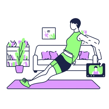 An individual following an online abs exercise video in their living room