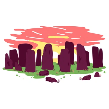 The ancient stones of Stonehenge silhouetted against a colorful sunrise