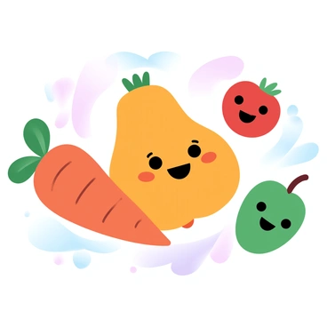 A butternut squash character with a smiling expression is at the center of the image. Surrounding the butternut squash are different vegetable characters, including a cheerful carrot with leafy green tops, a round, happy tomato, and a playful green bell pepper. Each vegetable character has distinct features, such as textures and colors, showcasing their unique shapes. The background consists of soft gradient pastel colors that enhance the friendly atmosphere of the gathering. Each character is posed in a way that suggests interaction, creating a warm and inviting scene.
