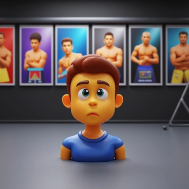 A young, aspiring MMA fighter with a determined expression is gazing at colorful posters of legendary champions lining the walls of a training gym. The fighter is wearing a fitted training shirt and has a focused look in their eyes. The posters feature dynamic images of champions in various fighting poses, showcasing their strength and skill. The gym has a matte-finished floor and training equipment in the background, creating an atmosphere of hard work and ambition. The lighting highlights the fighter's features, emphasizing their aspirations and dedication to the sport.