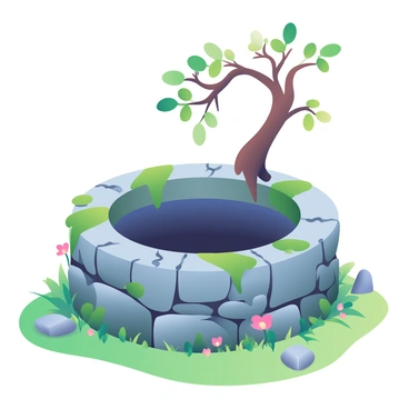 An ancient well with blackwater at its dark bottom