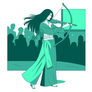A musician playing a traditional musical bow instrument on stage