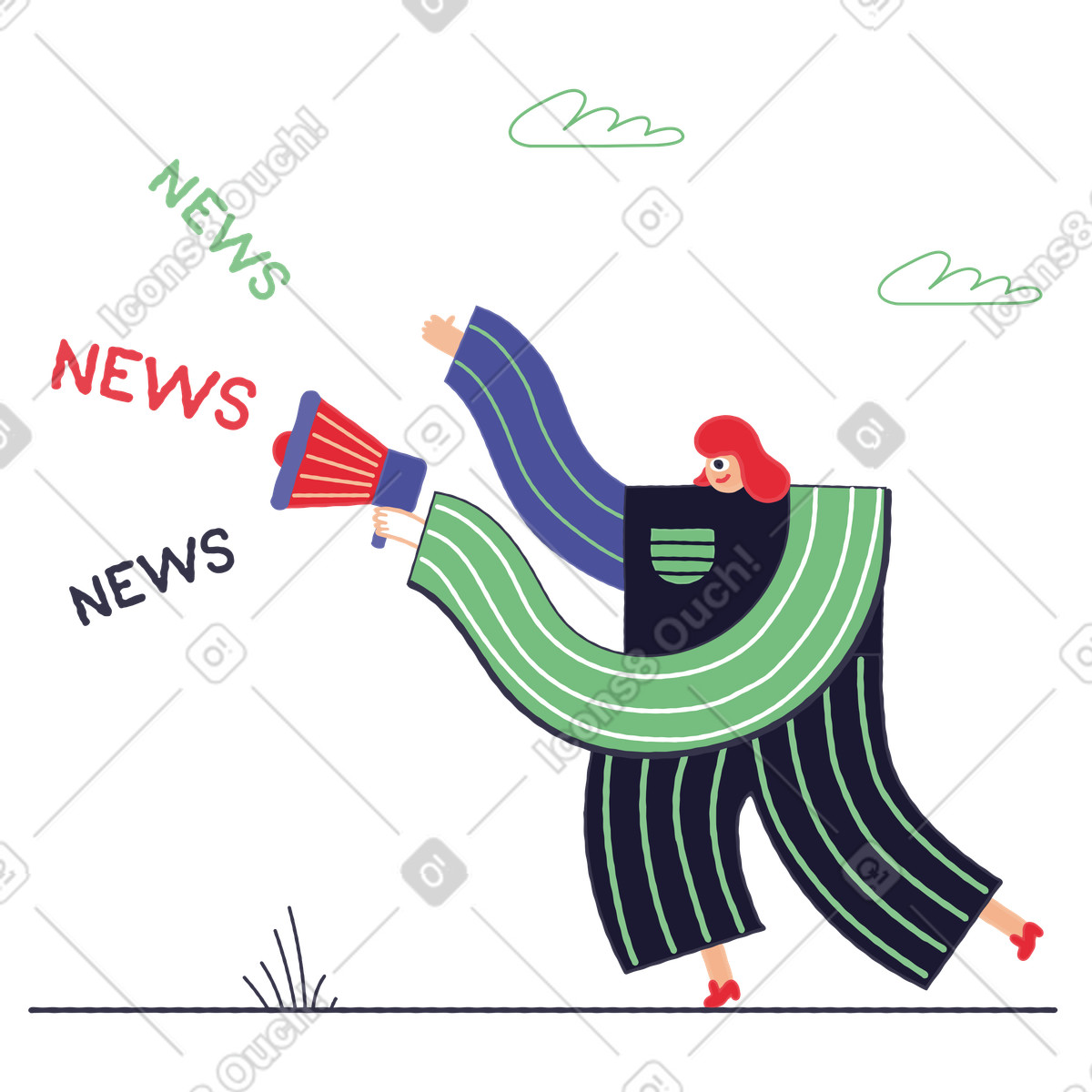 下载 Stripy 风格的 女孩急着告诉你这个消息 插画，支持 PNG、SVG 格式