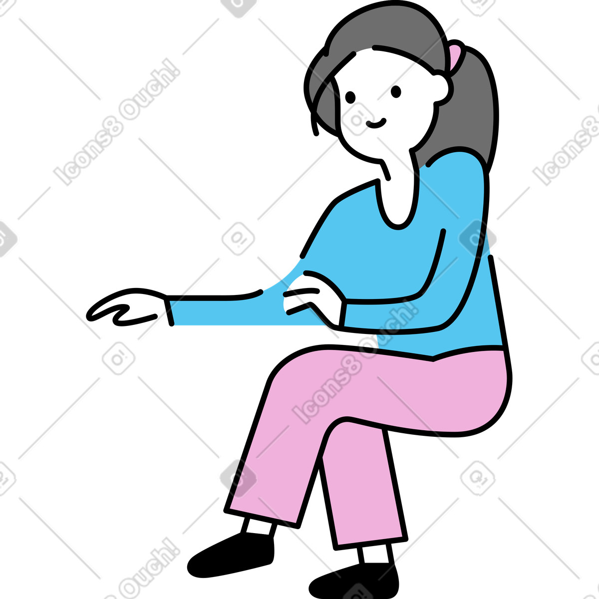 Sitzende frau-Illustration im Mochi-Stil als Download in PNG, SVG