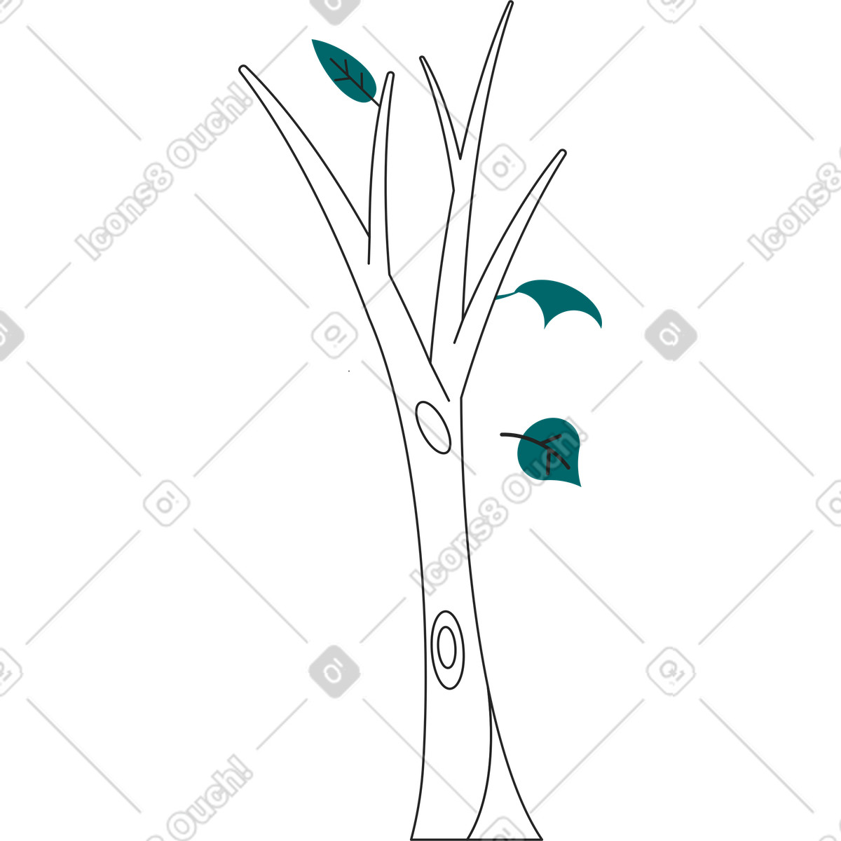 Tree with falling leaves illustration in Sammy Line style download in PNG, SVG