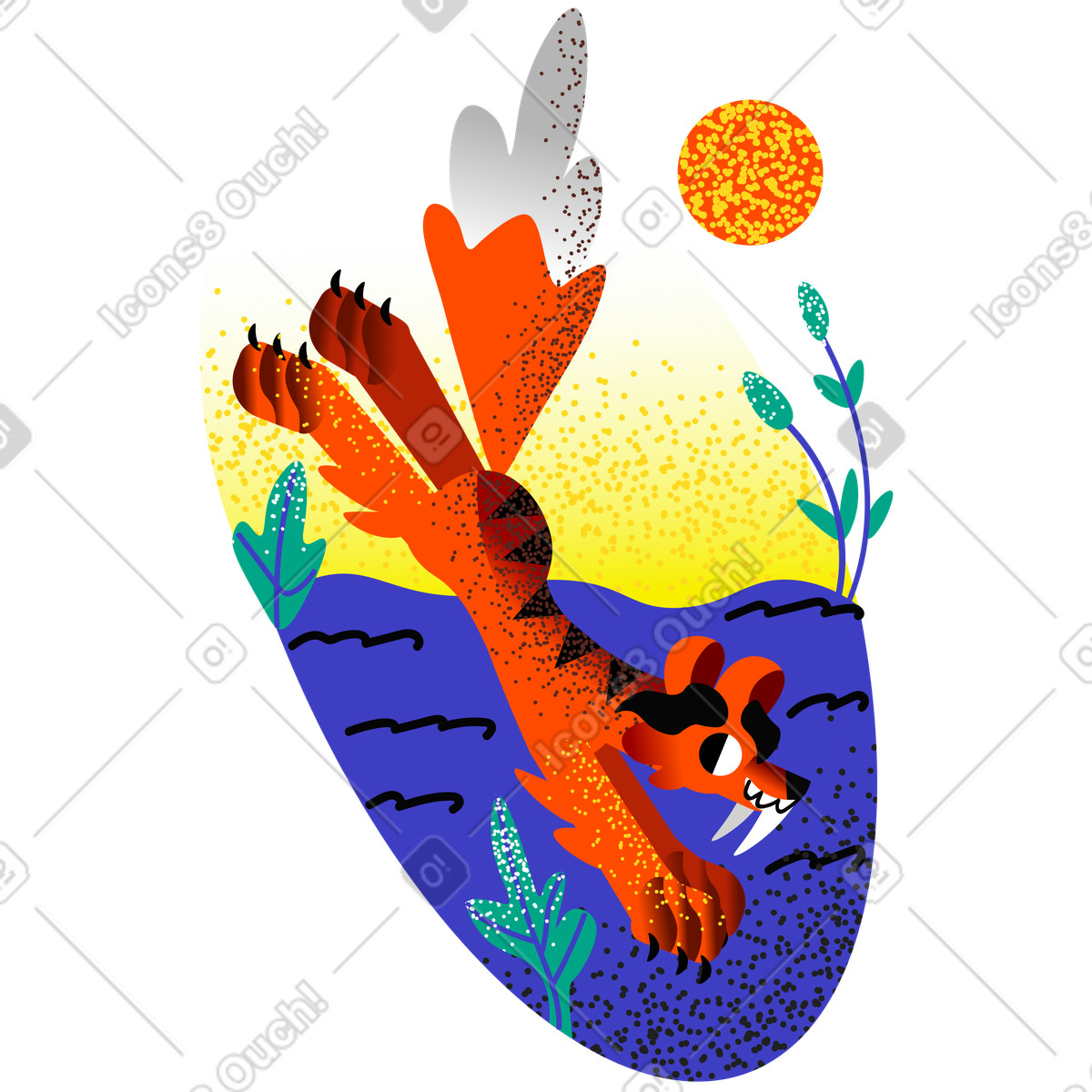 Illustration Tiger dives into the water dans le style Fauna à télécharger aux formats PNG, SVG