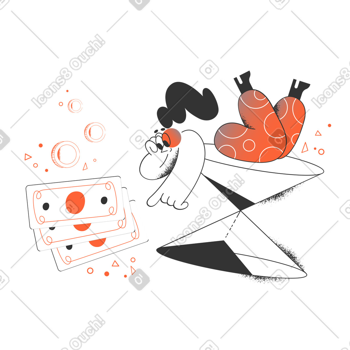 Financial planning and time value, money management concept illustration in Crayon style download in PNG, SVG