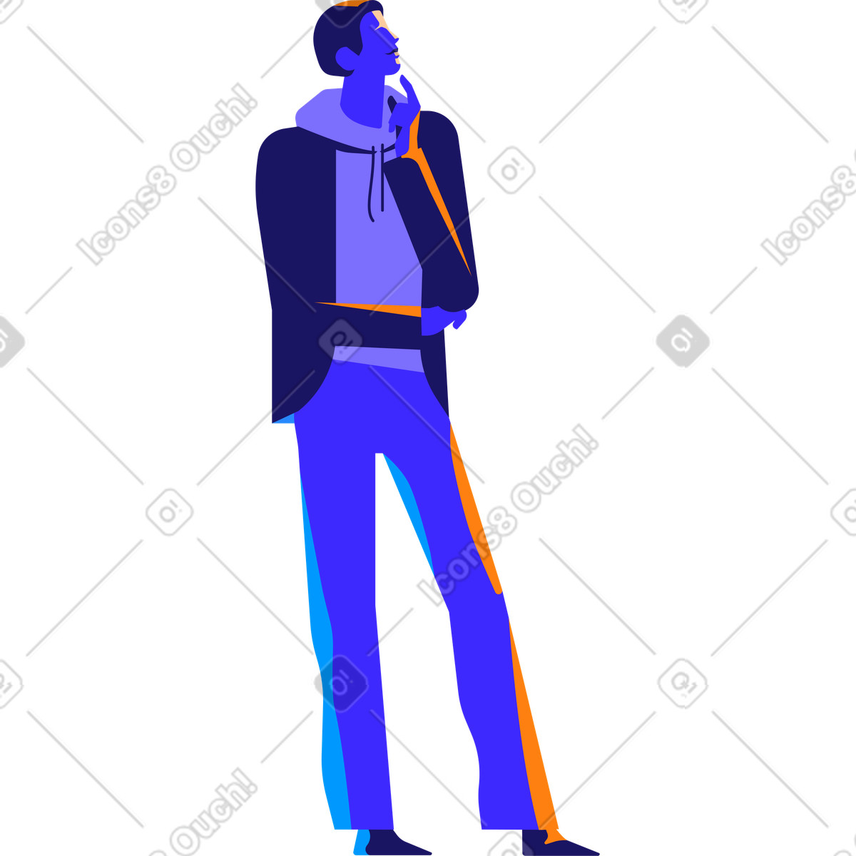 Man standing and thinking illustration in Worky style download in PNG, SVG
