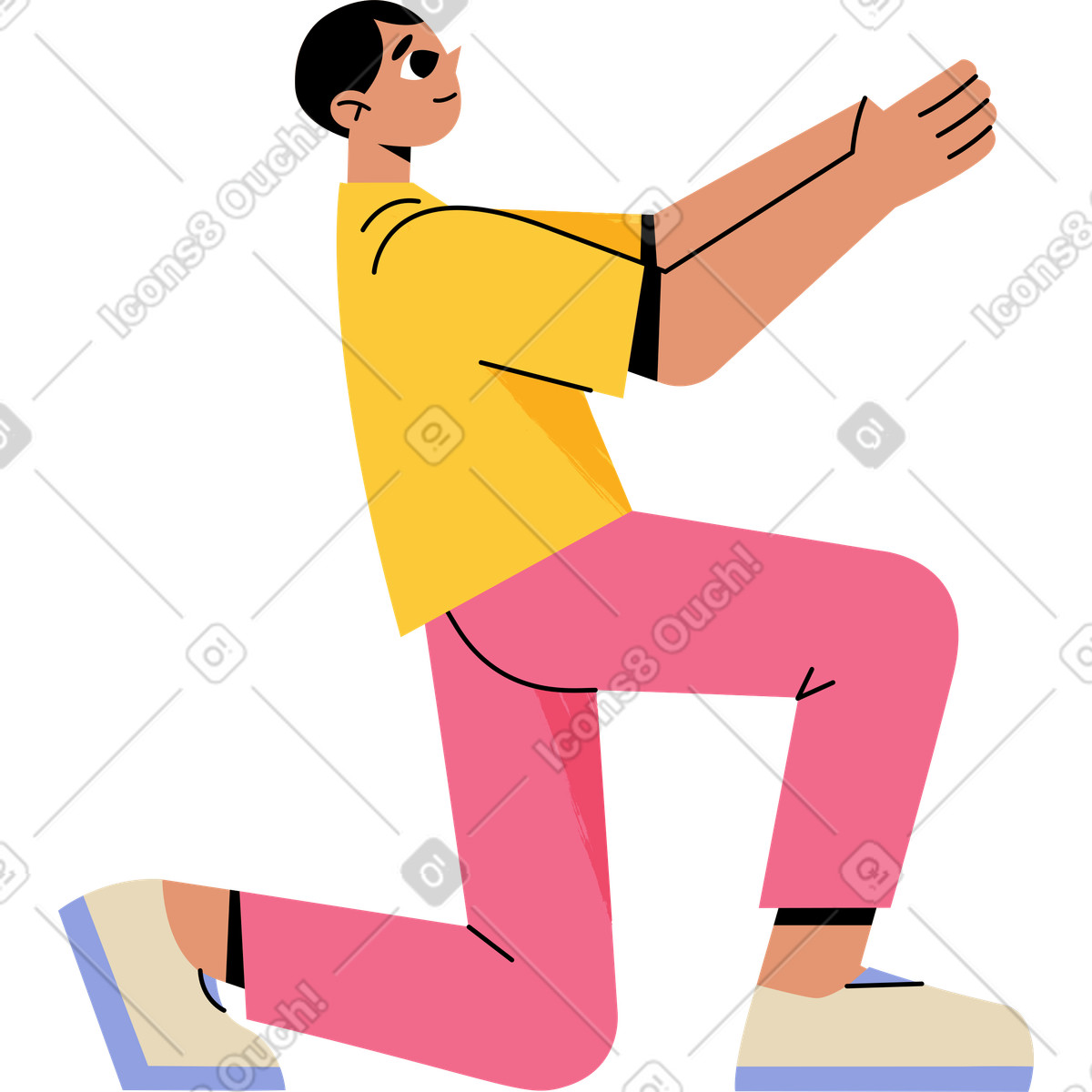 Ilustração de Jovem pé em um joelho no estilo Juicy para baixar PNG, SVG