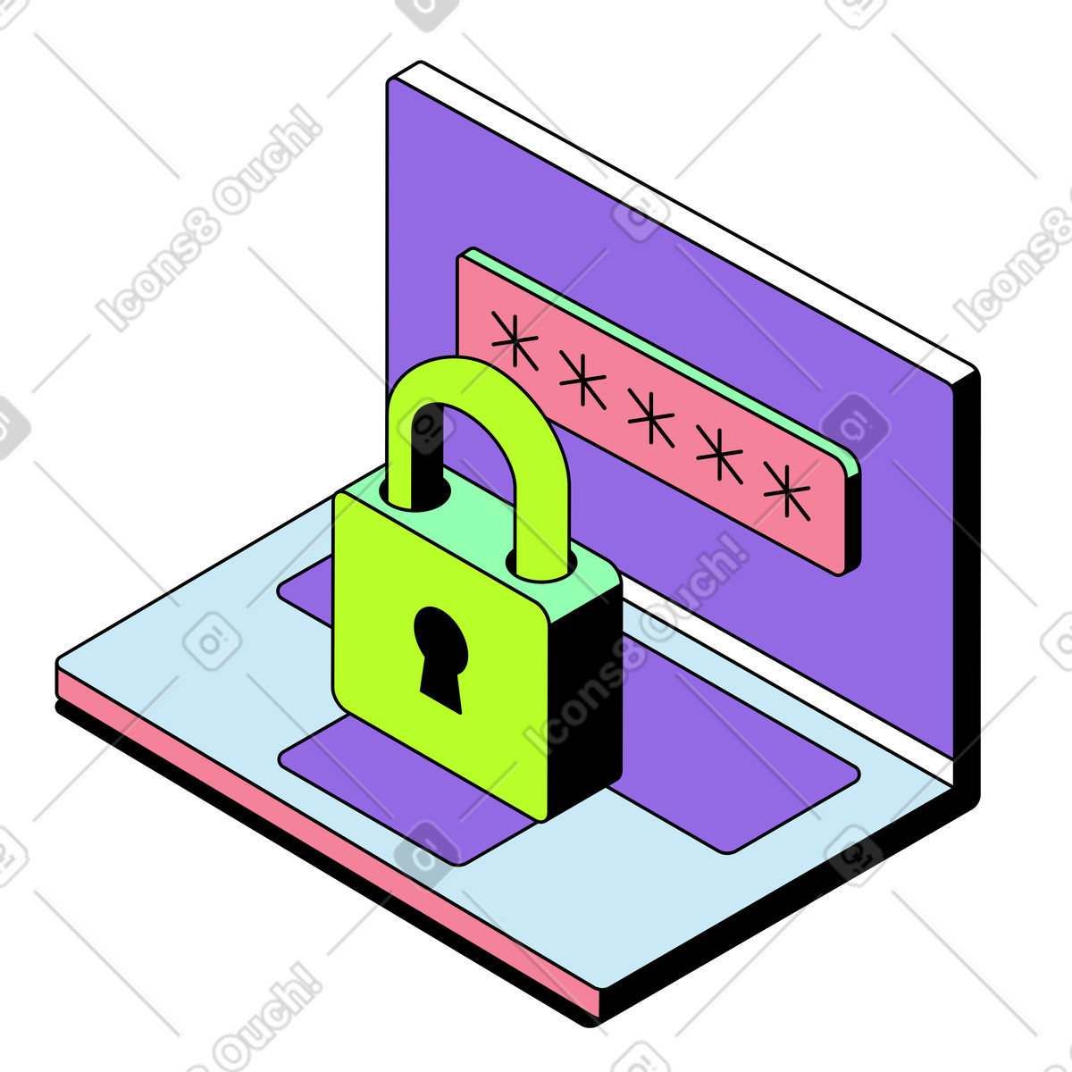 Ilustração animada de Proteção por senha do sistema computador em no estilo Project para baixar em GIF, Lottie (JSON), AE