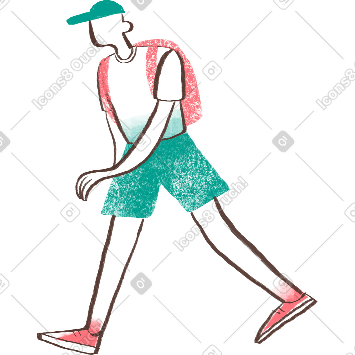 Ilustración Hombre con gorra y mochila caminando en estilo Company a descargar en PNG SVG