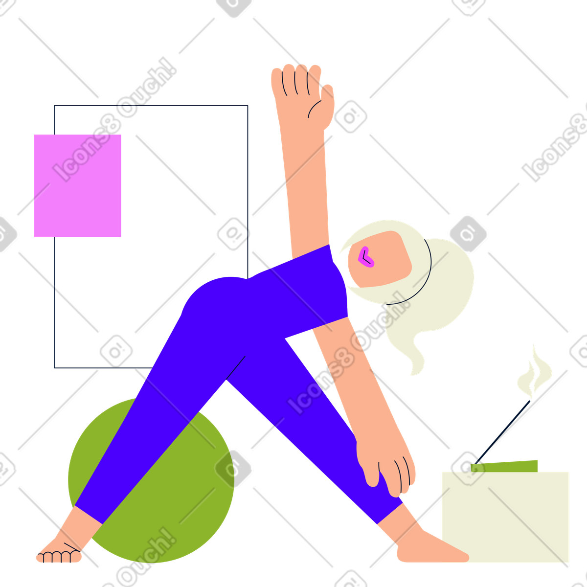 Illustration animée La femme fait du yoga à maison dans le style Cubes télécharger aux formats GIF, Lottie (JSON), AE