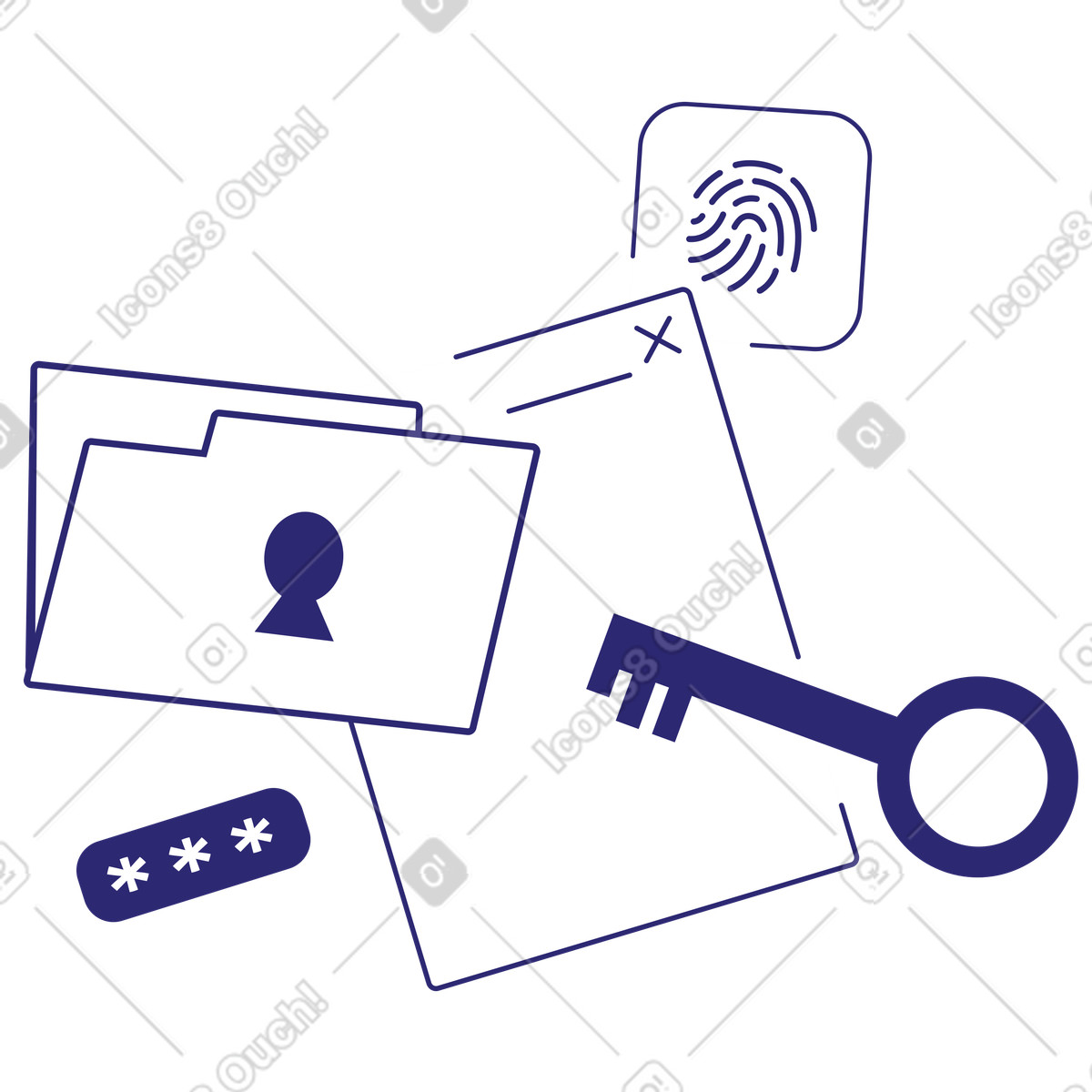 Secure folder with encryption key, access control and authorization illustration in Cut style download in PNG, SVG