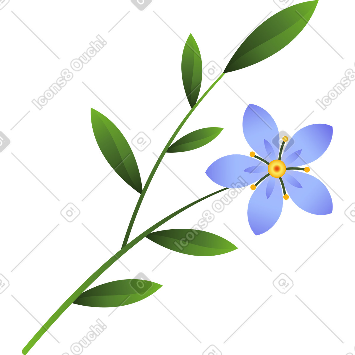 One small blue flower on a twig illustration in Blossom style download in PNG, SVG