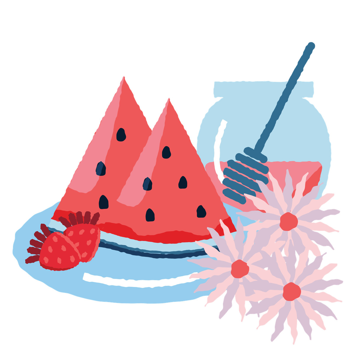 Summer dessert with watermelon, jam and strawberry illustration in PNG, SVG