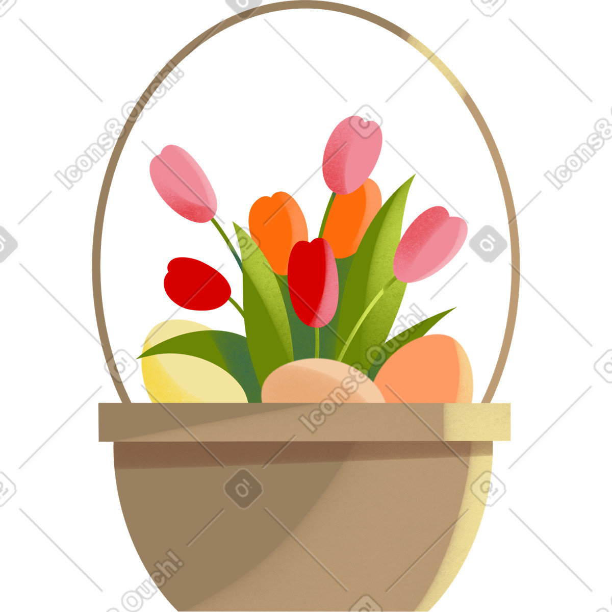 Illustration Basket with flowers and eggs dans le style Shine à télécharger aux formats PNG, SVG
