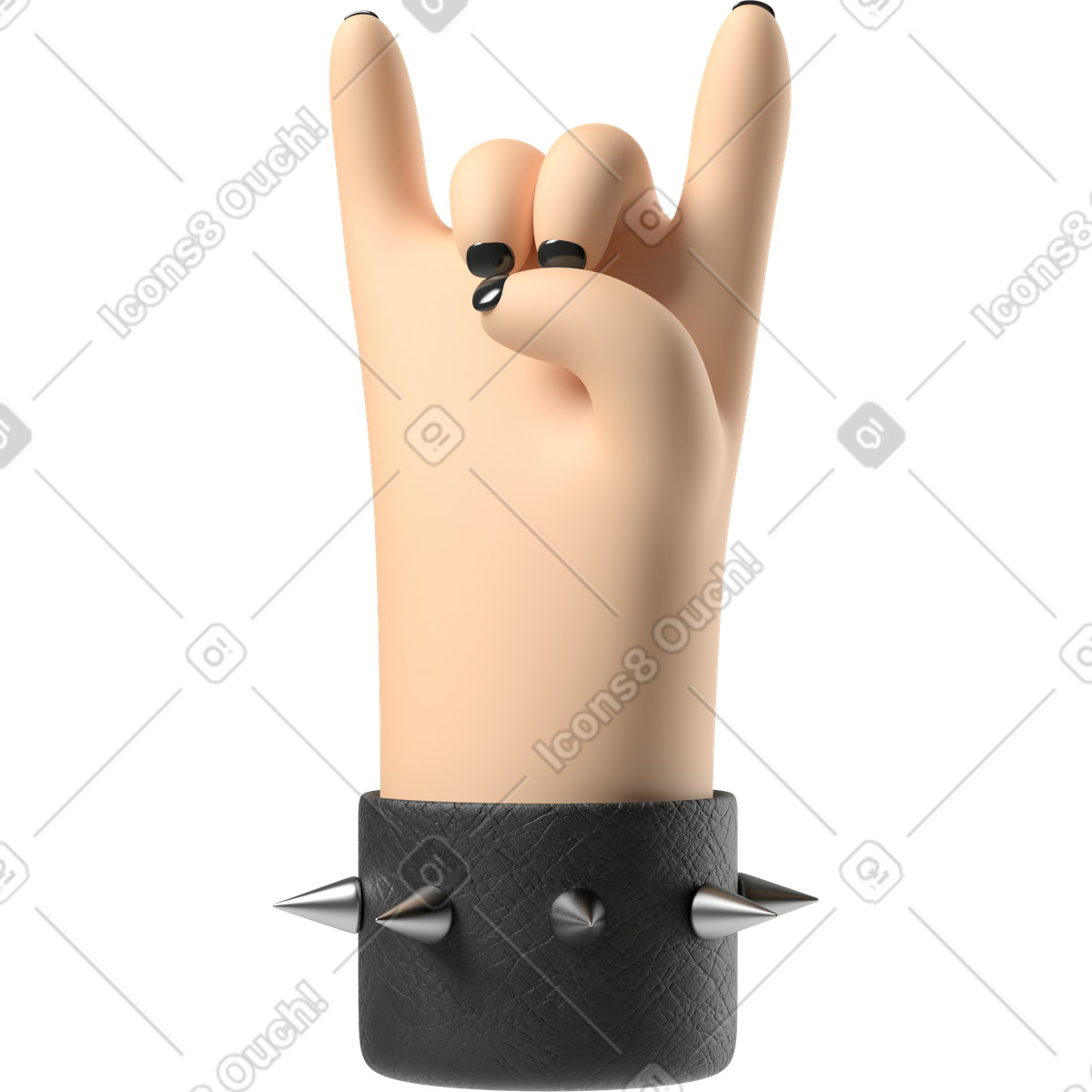 La mano pallida della pelle del rocker con le unghie dipinte che mostra il segno roccia illustrazione in stile 3D Hands Fun&Wild scarica in PNG, SVG