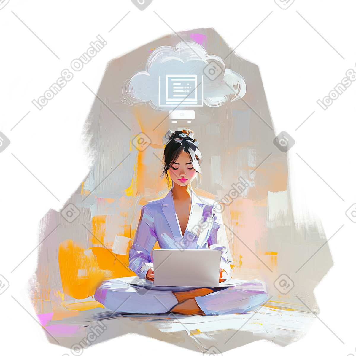 Pictorial スタイルの Oil painting of a storing data in cloud service のイラストをPNG、SVG形式でダウンロード