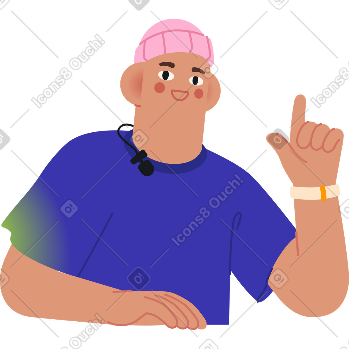Ilustración Hombre con gorro rosa mostrando algo en estilo Fizzy a descargar en PNG y SVG