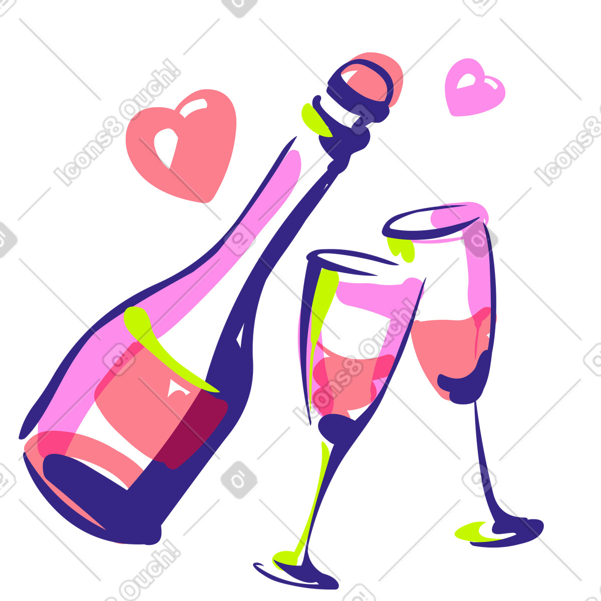 Romantisches date: champagner und gl&auml;ser-Illustration in PNG, SVG