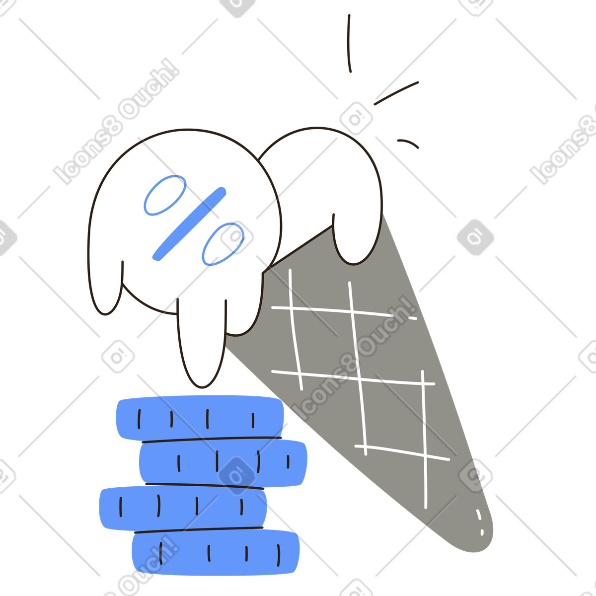 Discount offer with money and ice-cream illustration in Plain style download in PNG, SVG