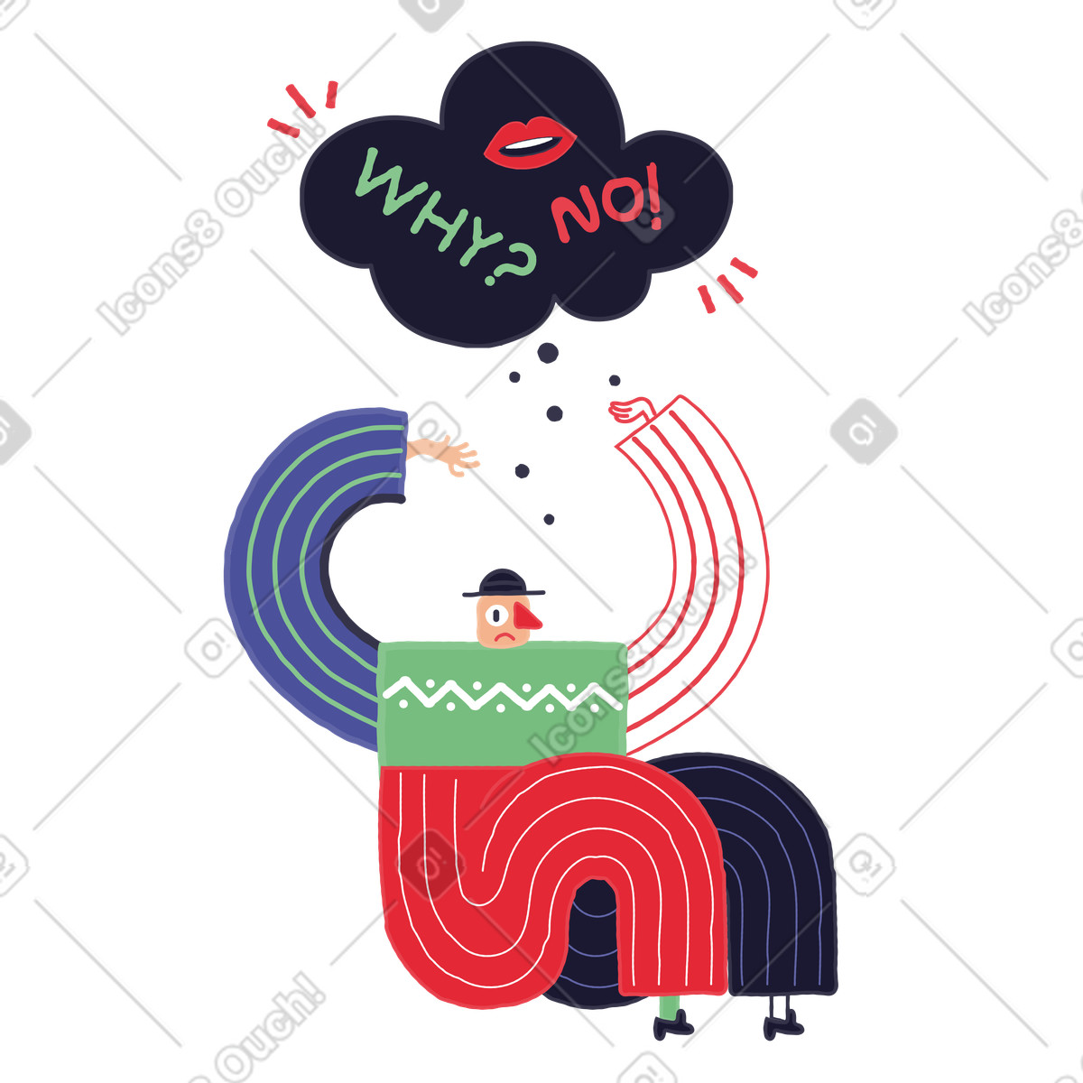 Illustration Un homme aux prises avec des problèmes de santé mentale dans le style Stripy à télécharger formats PNG, SVG