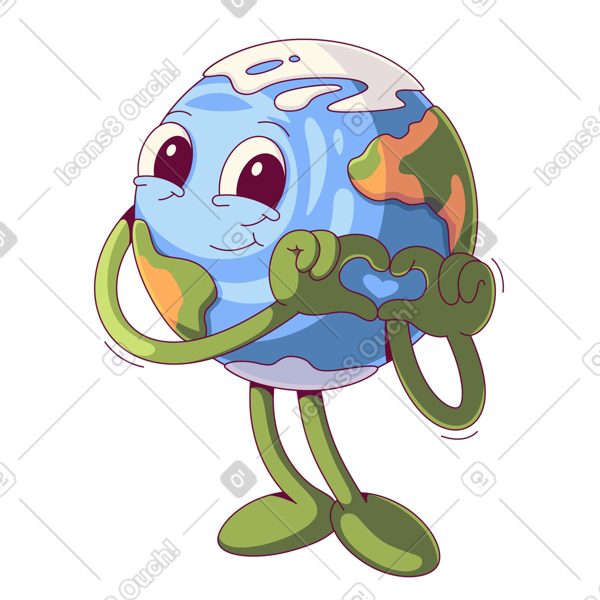 Illustration Happy earth fait un cœur avec ses mains dans le style Handy à télécharger aux formats PNG, SVG