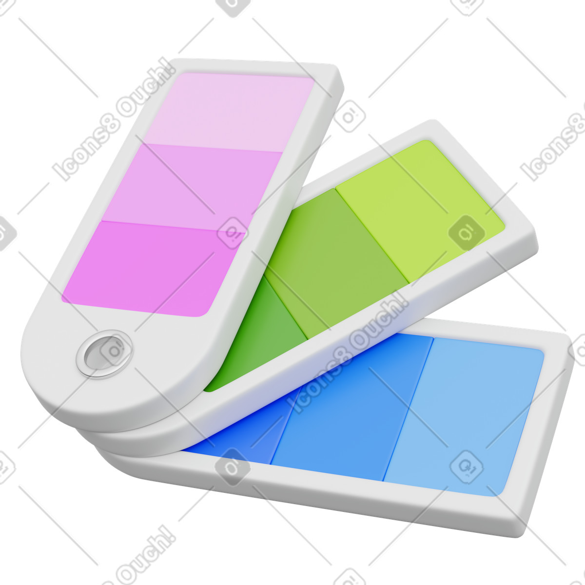Color swatch cards showing pastel palette options for user interface-Illustration im 3D Playful-Stil als Download in PNG, SVG