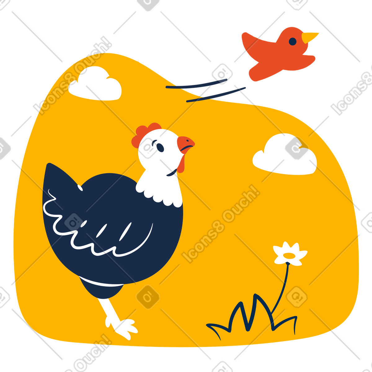 Pollo che sogna in grande di volare illustrazione stile Flame scarica PNG, SVG