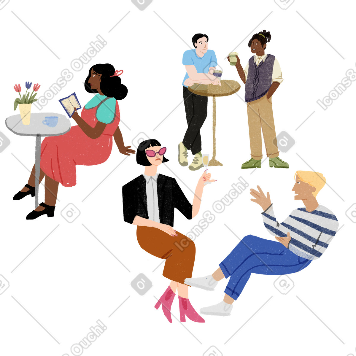 Group of people sitting in a cafe illustration Public style download PNG, SVG