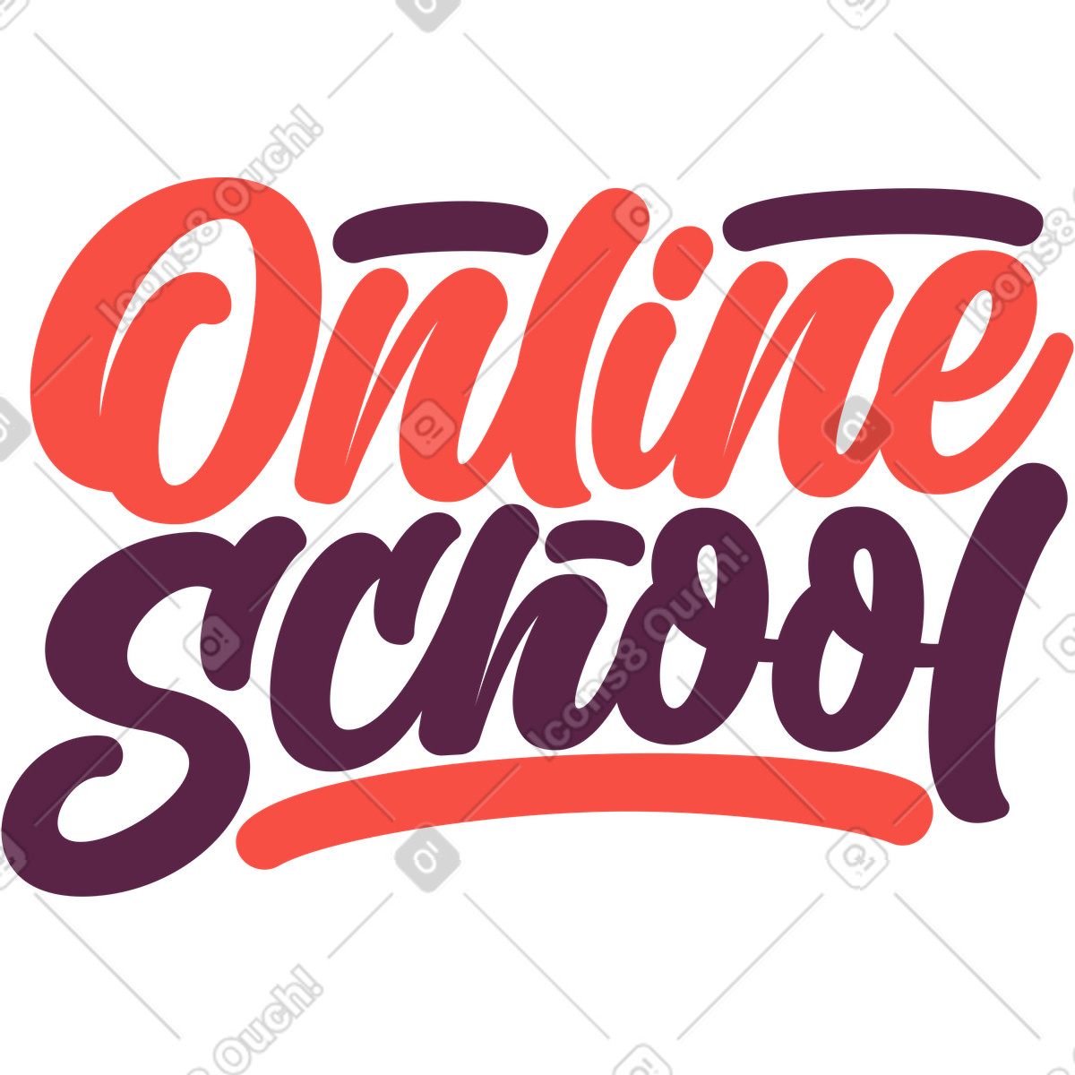 Lettering online school illustration in Sammy style download in PNG, SVG